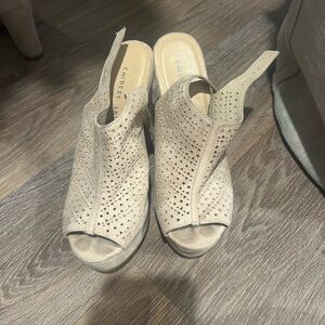 Chinese Laundry Cream Mules with Perforated Design